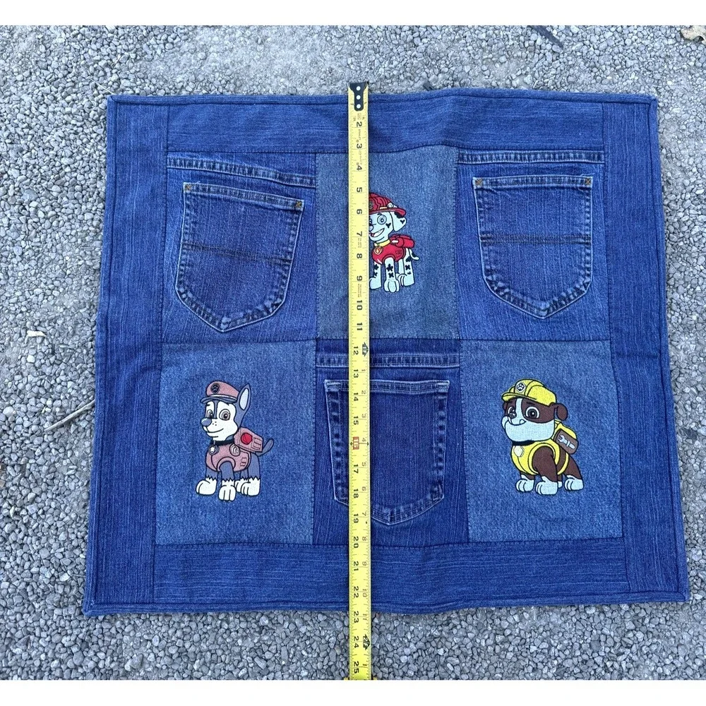 Paw Patrol Denim Pocket‎ Quilt Wall Hanging Handmade Upcycled Jeans Fabric Kids